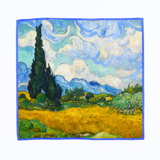 Foulard carré de soie 50 - Champ de blé avec cyprès, Van Gogh-Maison Berettini