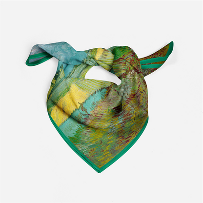 Foulard carré de soie 50 - Champs de blé sous un ciel nuageux, Van Gogh-Maison Berettini