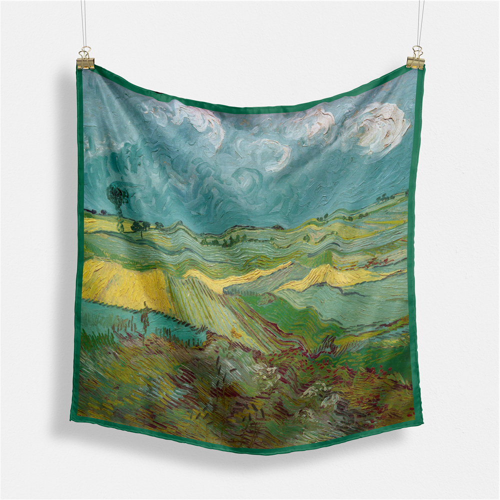 Foulard carré de soie 50 - Champs de blé sous un ciel nuageux, Van Gogh-Maison Berettini