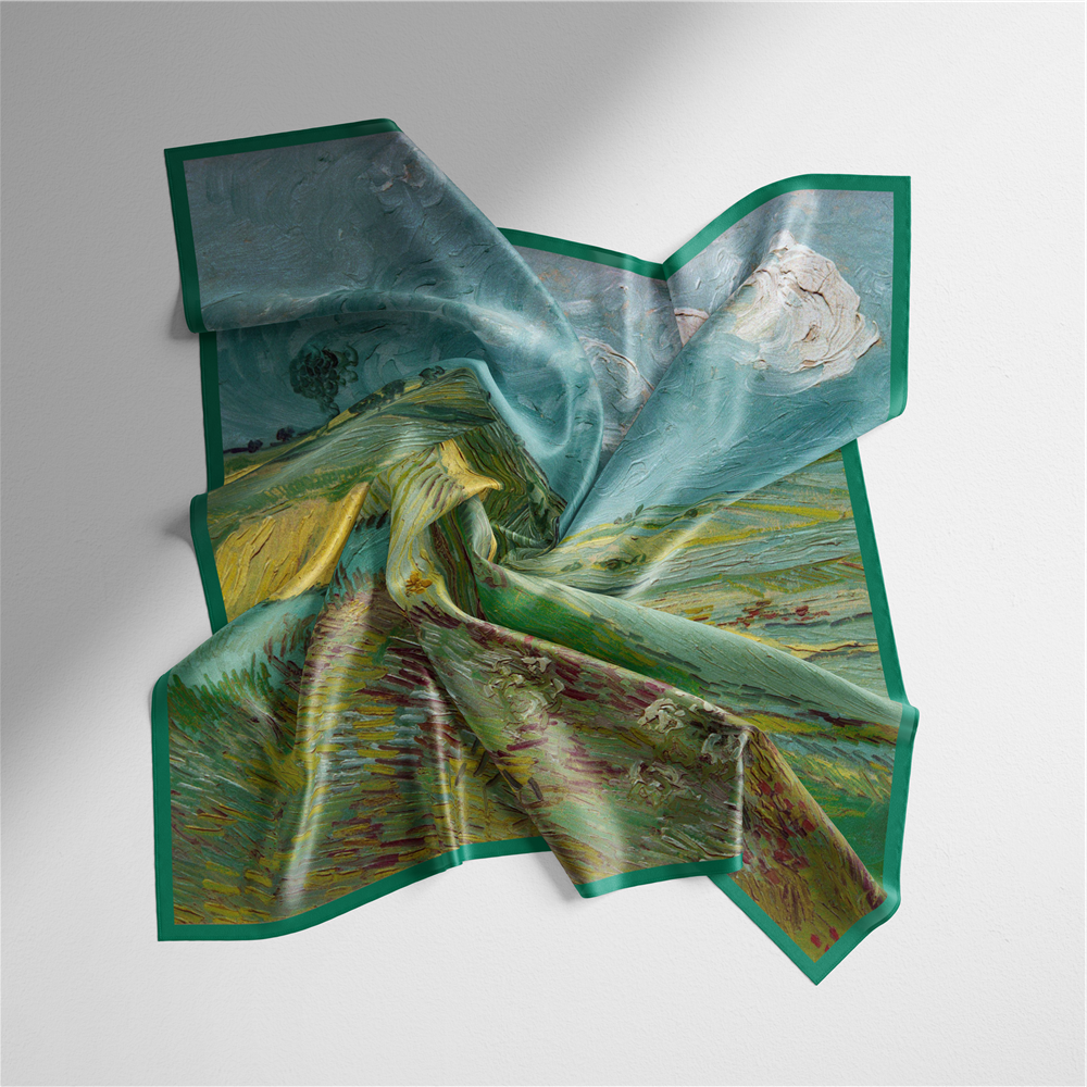Foulard carré de soie 50 - Champs de blé sous un ciel nuageux, Van Gogh-Maison Berettini