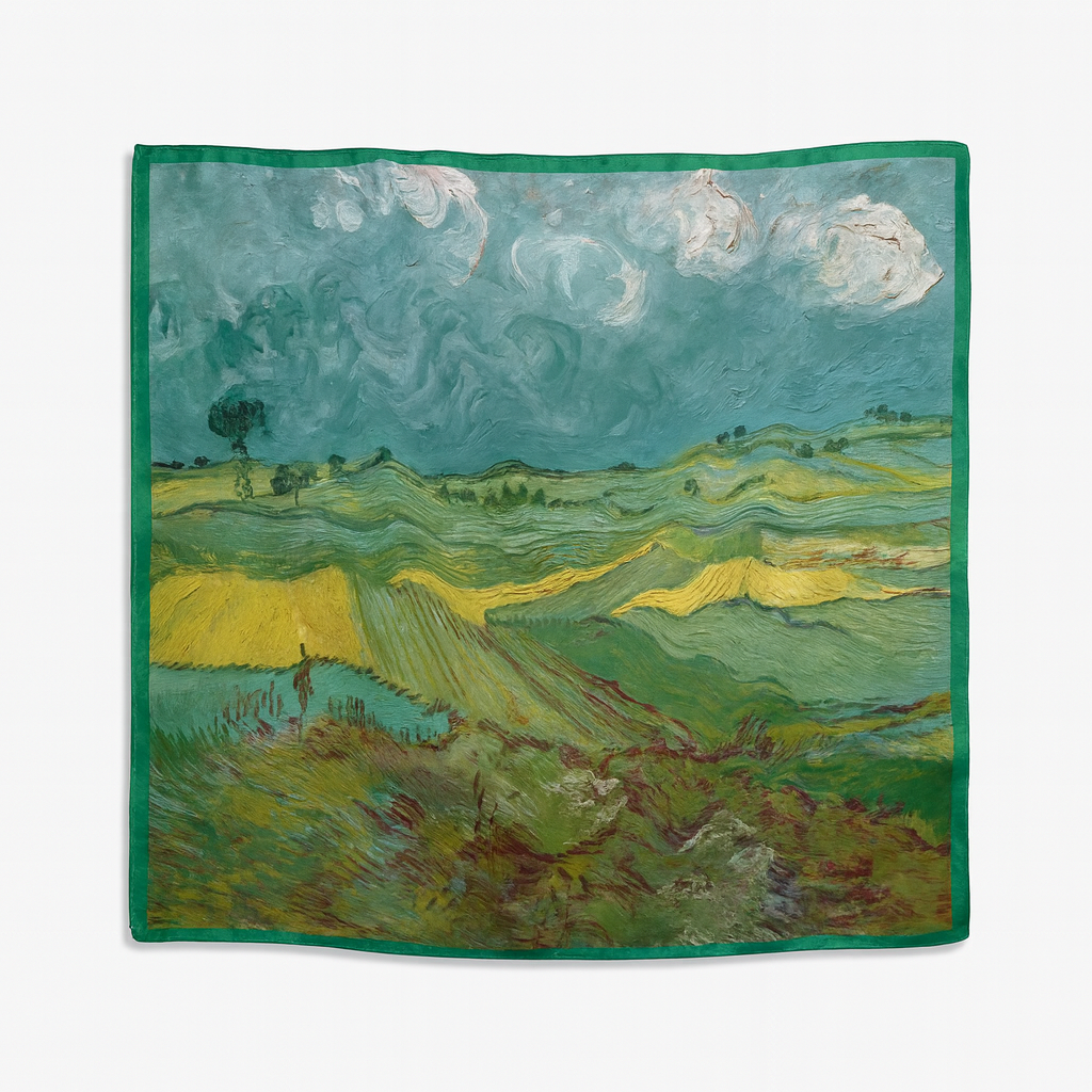 Foulard carré de soie 50 - Champs de blé sous un ciel nuageux, Van Gogh-Maison Berettini