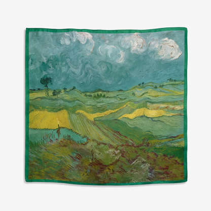 Foulard carré de soie 50 - Champs de blé sous un ciel nuageux, Van Gogh-Maison Berettini