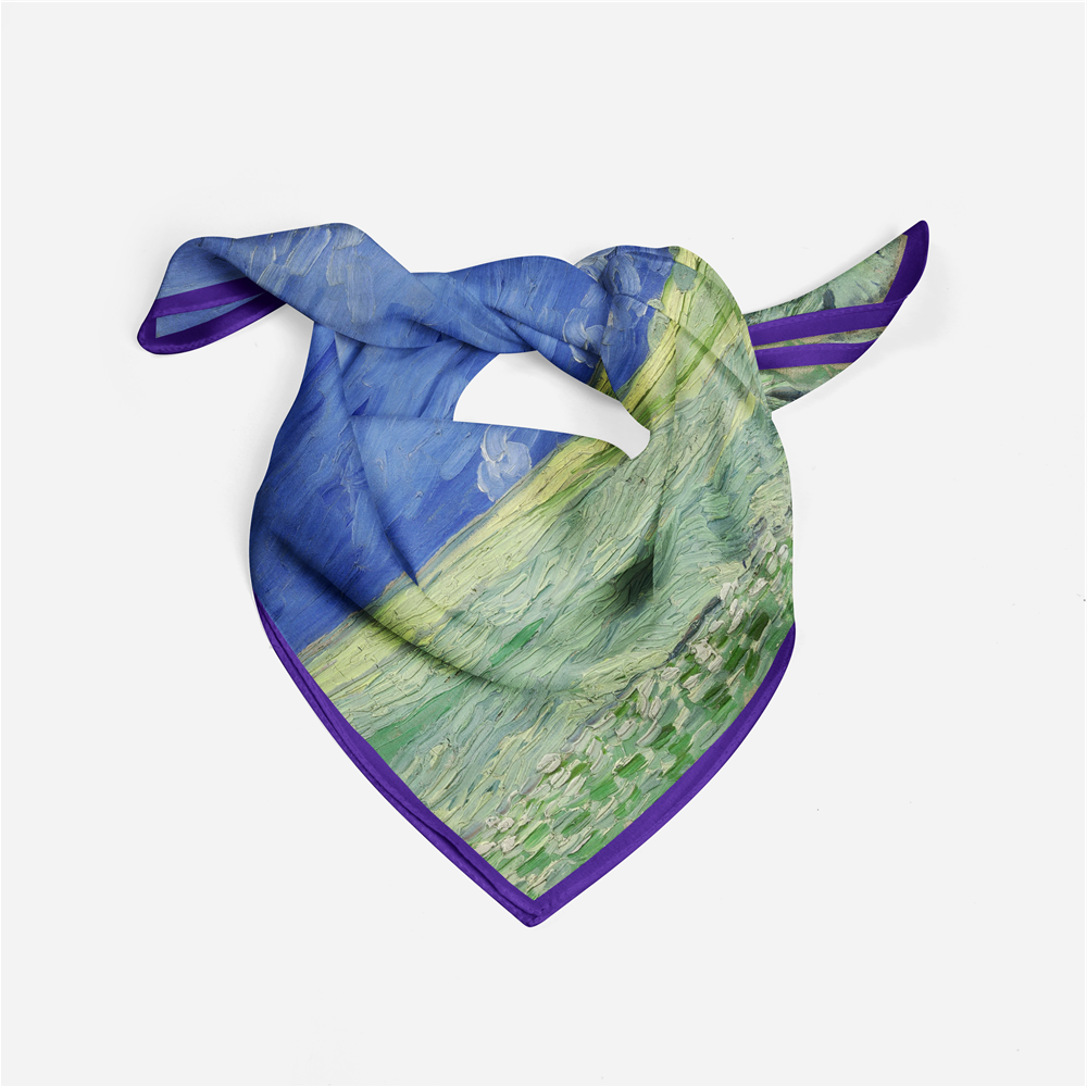 Foulard carré de soie 50 - Champs verts, Van Gogh-Maison Berettini