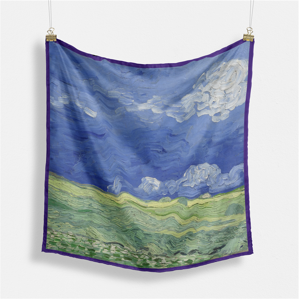 Foulard carré de soie 50 - Champs verts, Van Gogh-Maison Berettini