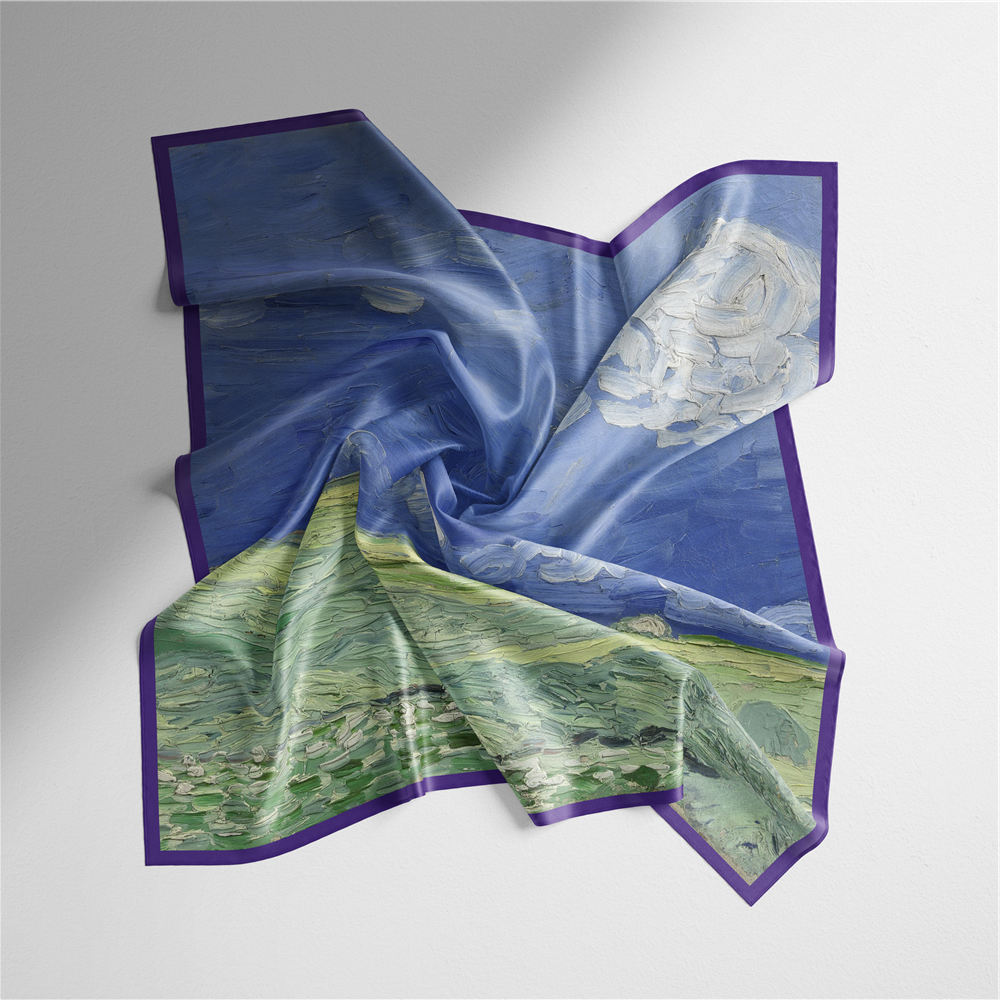 Foulard carré de soie 50 - Champs verts, Van Gogh-Maison Berettini