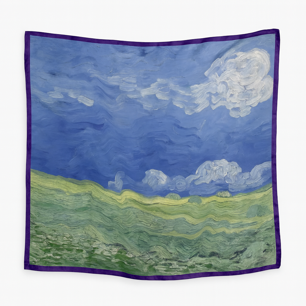 Foulard carré de soie 50 - Champs verts, Van Gogh-Maison Berettini