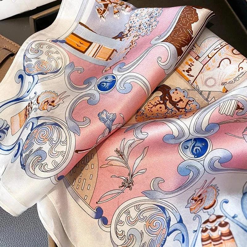 Foulard carré de soie 50 - Le Palais rose-Maison Berettini