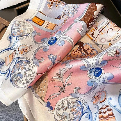 Foulard carré de soie 50 - Le Palais rose-Maison Berettini