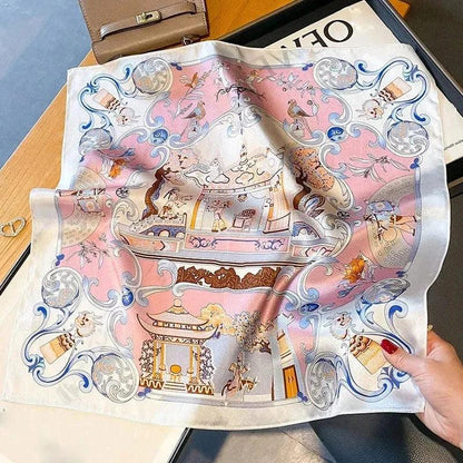Foulard carré de soie 50 - Le Palais rose-Maison Berettini