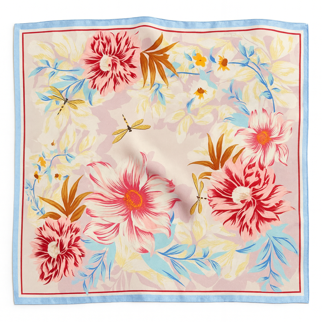 Foulard carré de soie 50 - L'Éclats de Pivoines-Maison Berettini