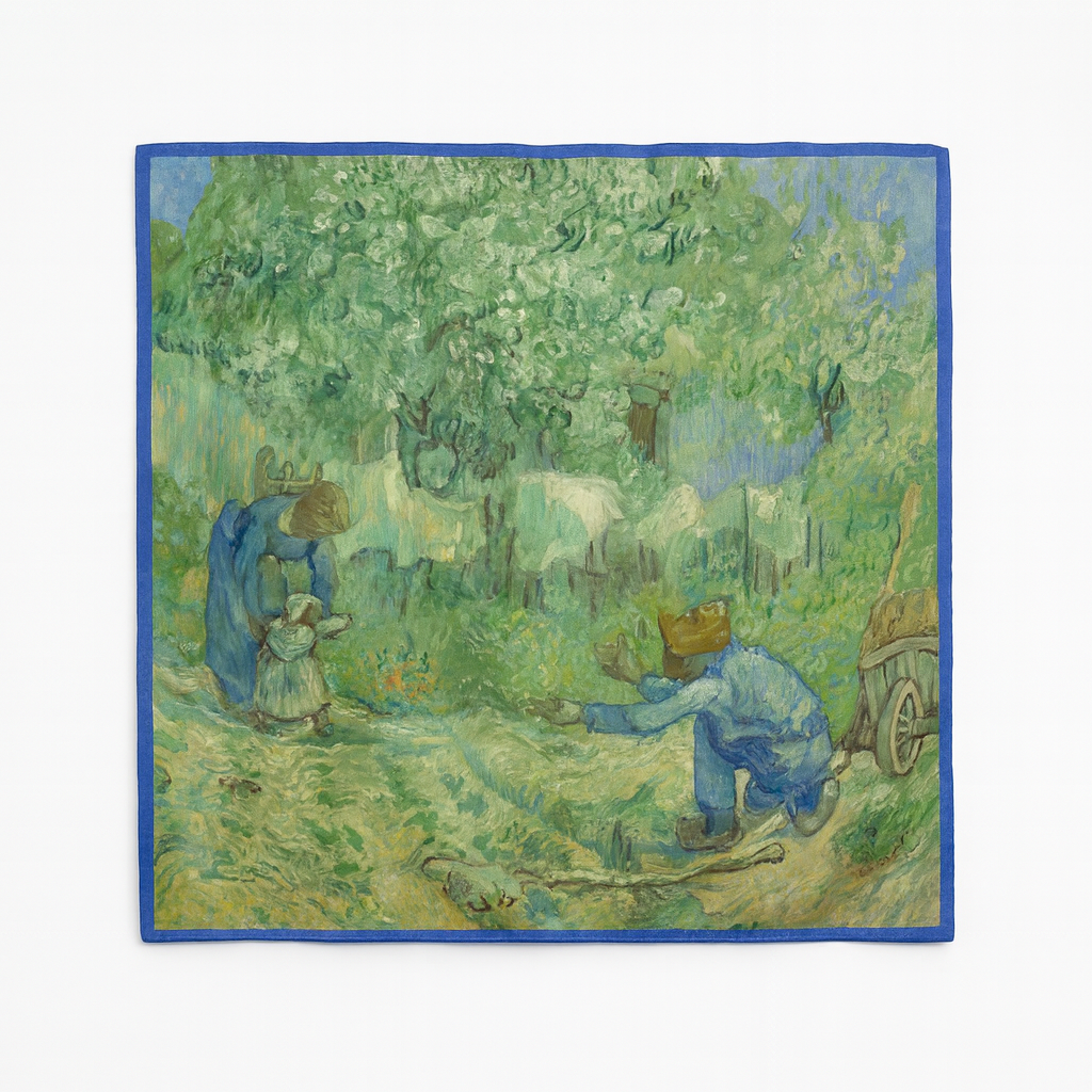 Foulard carré de soie 50 - Les Premiers Pas, Van Gogh-Maison Berettini