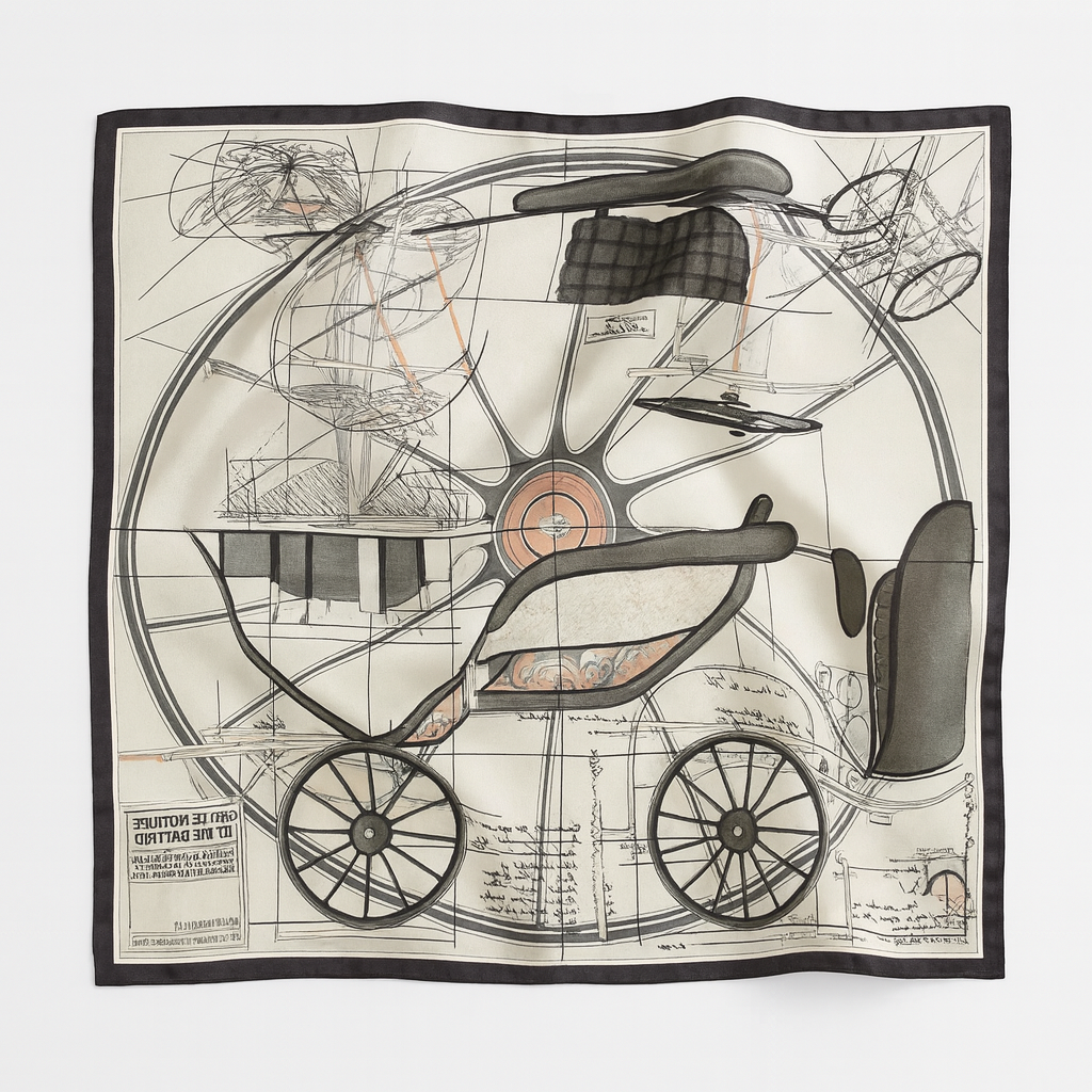 Foulard carré de soie 50 - L'Esquisse Mécanique Blanc-Maison Berettini