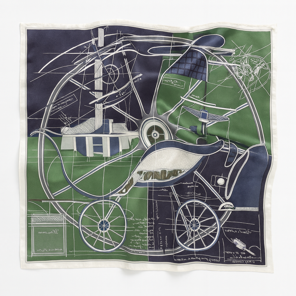 Foulard carré de soie 50 - L'Esquisse Mécanique Vert-Maison Berettini