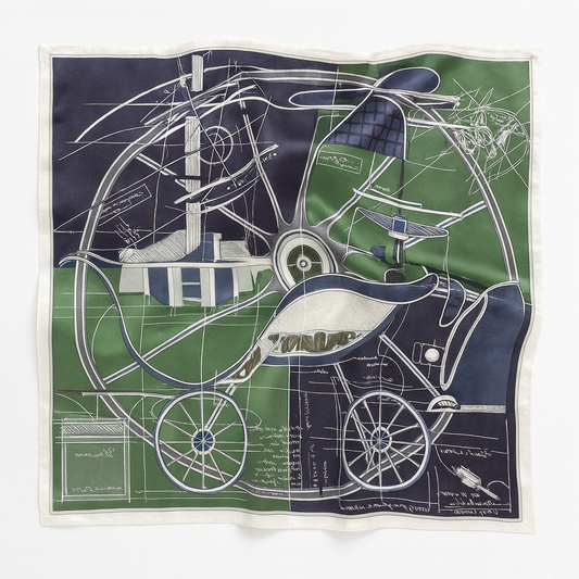 Foulard carré de soie 50 - L'Esquisse Mécanique Vert-Maison Berettini