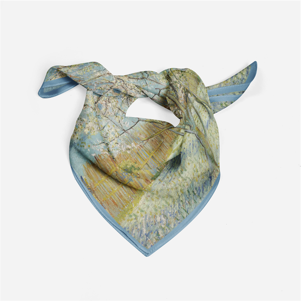 Foulard carré de soie 50 - Pêcher en fleurs, Van Gogh-Maison Berettini