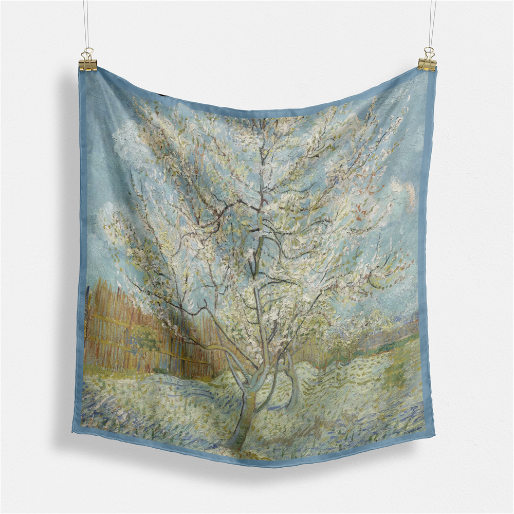 Foulard carré de soie 50 - Pêcher en fleurs, Van Gogh-Maison Berettini