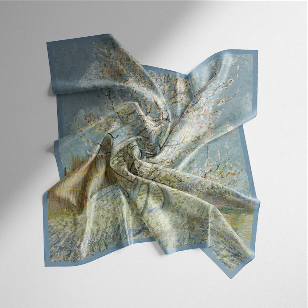 Foulard carré de soie 50 - Pêcher en fleurs, Van Gogh-Maison Berettini
