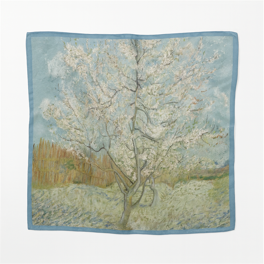 Foulard carré de soie 50 - Pêcher en fleurs, Van Gogh-Maison Berettini