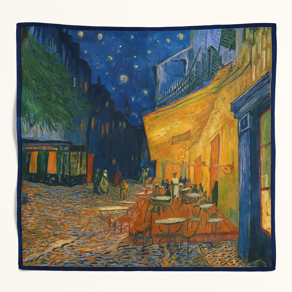 Foulard carré de soie 50 - Terrasse de café le soir, Van Gogh-Maison Berettini