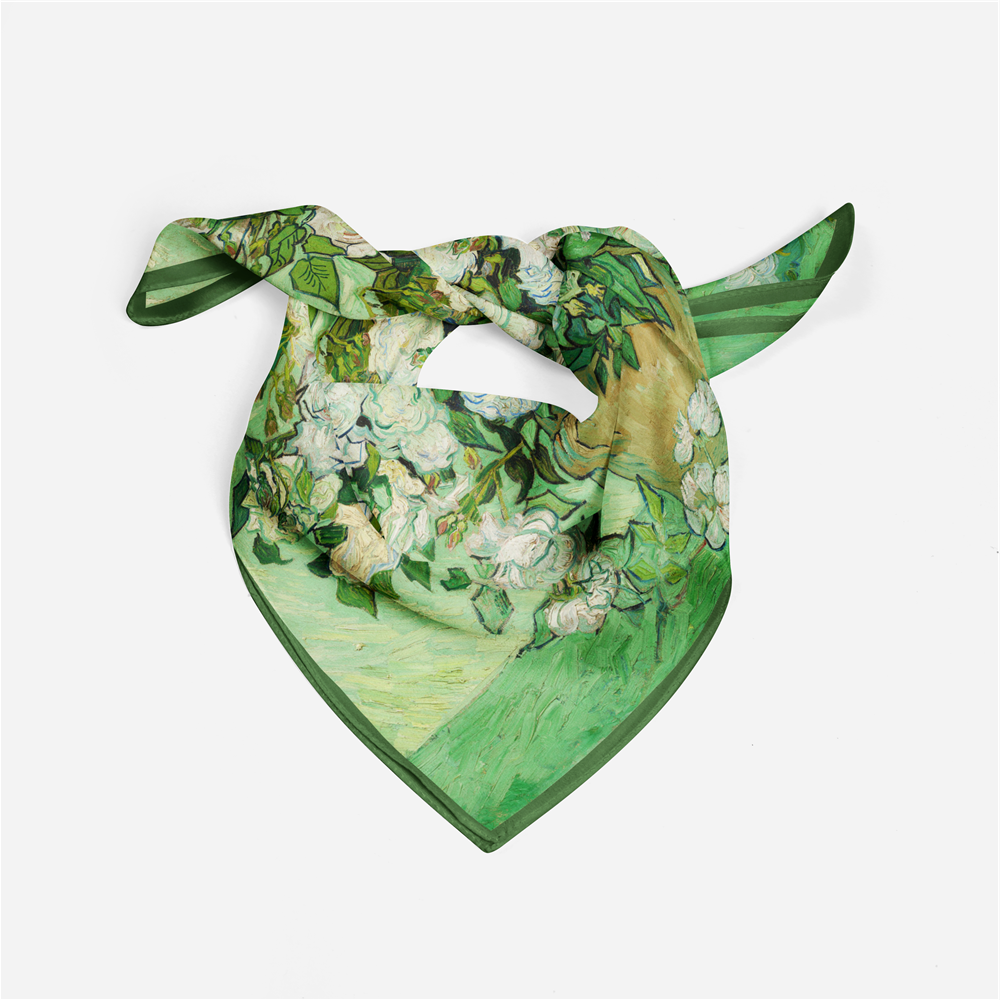 Foulard carré de soie 50 - Vase aux roses roses, Van Gogh-Maison Berettini