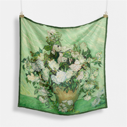 Foulard carré de soie 50 - Vase aux roses roses, Van Gogh-Maison Berettini