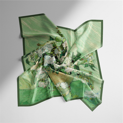 Foulard carré de soie 50 - Vase aux roses roses, Van Gogh-Maison Berettini
