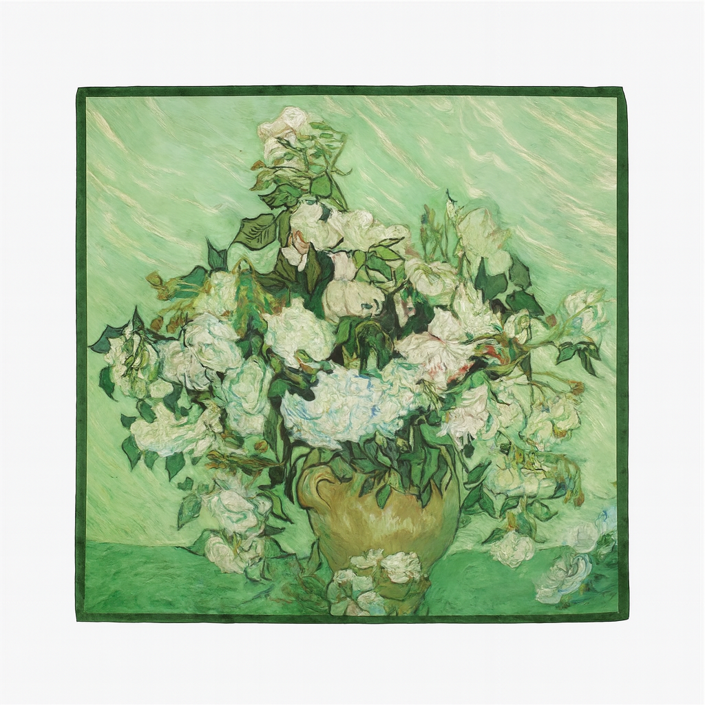 Foulard carré de soie 50 - Vase aux roses roses, Van Gogh-Maison Berettini