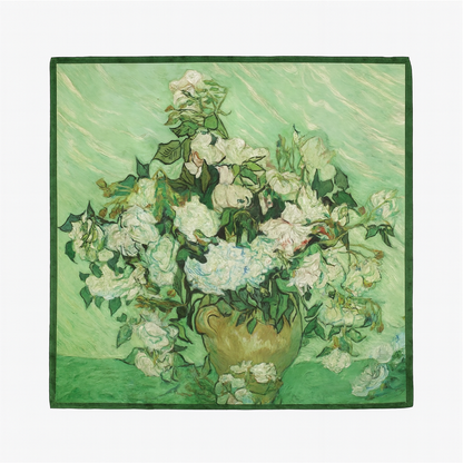 Foulard carré de soie 50 - Vase aux roses roses, Van Gogh-Maison Berettini