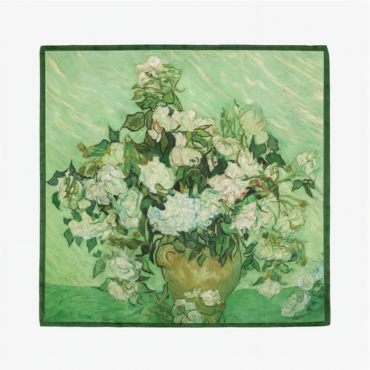 Foulard carré de soie 50 - Vase aux roses roses, Van Gogh-Maison Berettini