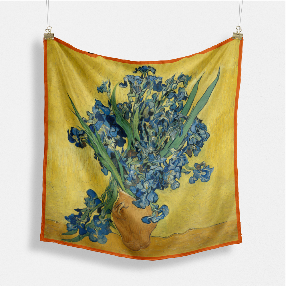 Foulard carré de soie 50 - Vase avec iris, Van Gogh-Maison Berettini