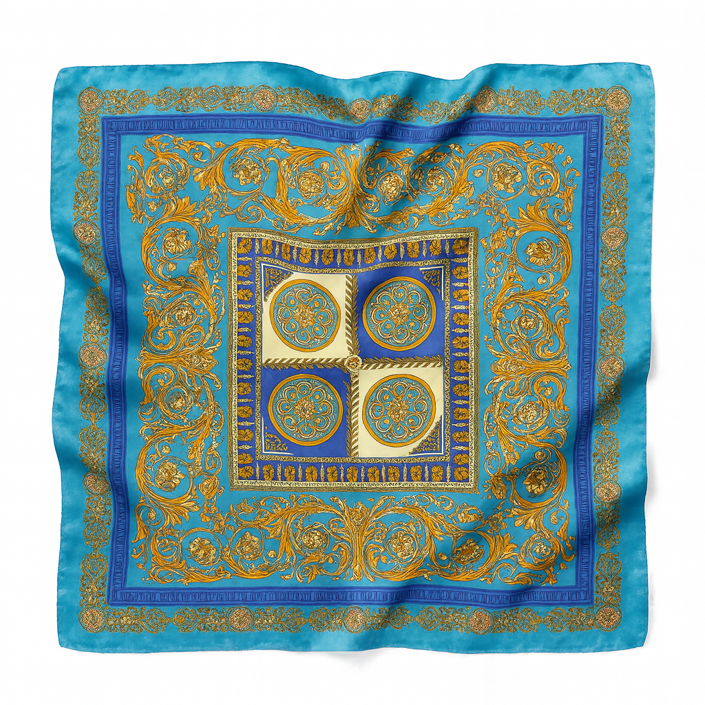 Foulard carré de soie 70 - Barocco Azzurro-Maison Berettini