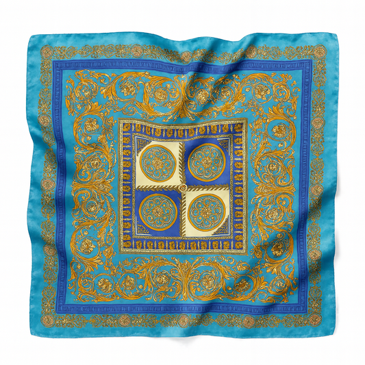 Foulard carré de soie 70 - Barocco Azzurro-Maison Berettini