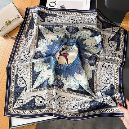 Foulard carré de soie 70 - Cerf Céleste Bleu-Maison Berettini