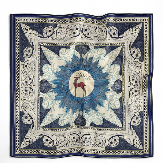Foulard carré de soie 70 - Cerf Céleste Bleu-Maison Berettini