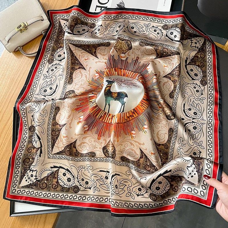 Foulard carré de soie 70 - Cerf Solaire Rouge-Maison Berettini