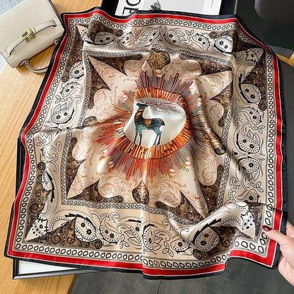 Foulard carré de soie 70 - Cerf Solaire Rouge-Maison Berettini