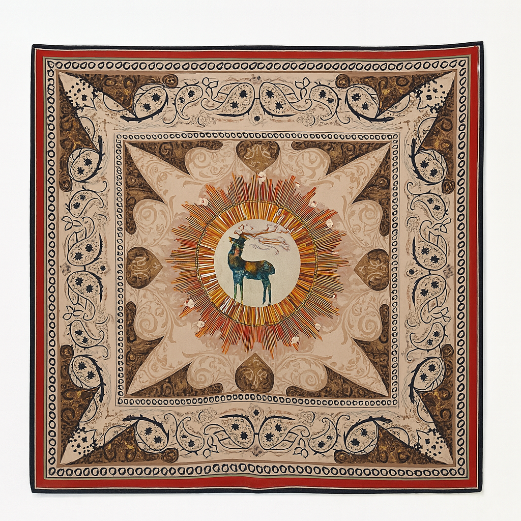 Foulard carré de soie 70 - Cerf Solaire Rouge-Maison Berettini