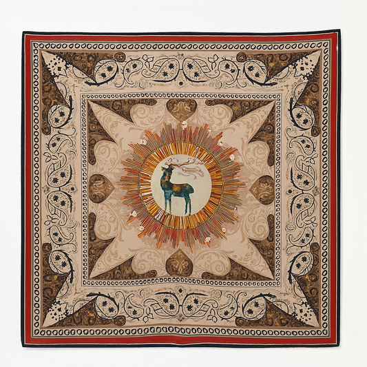 Foulard carré de soie 70 - Cerf Solaire Rouge-Maison Berettini