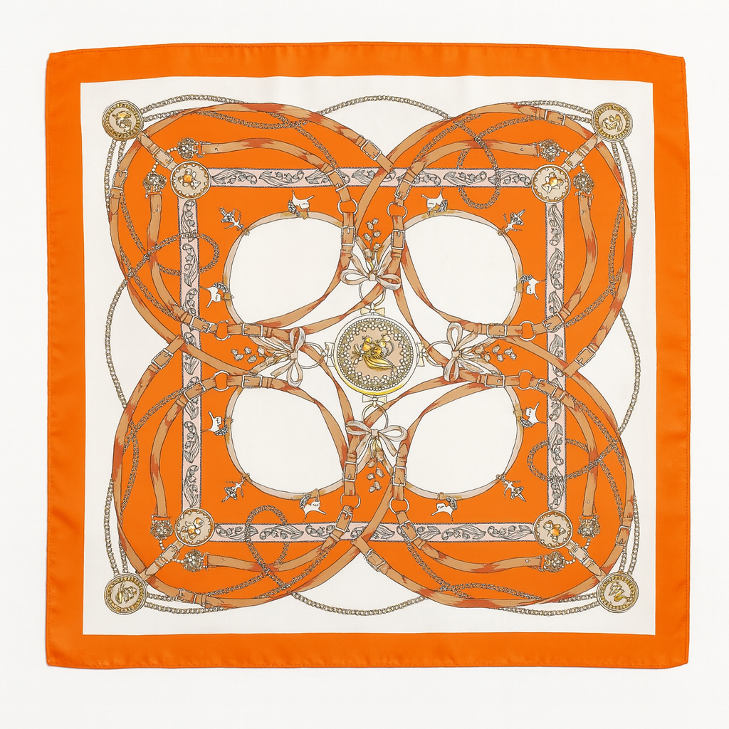 Foulard carré de soie 70 - La Cavalerie Royale Orange-Maison Berettini