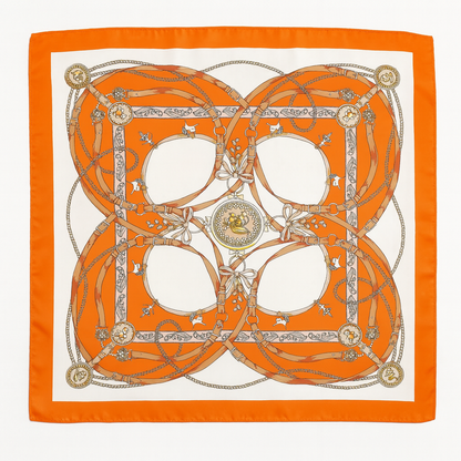 Foulard carré de soie 70 - La Cavalerie Royale Orange-Maison Berettini