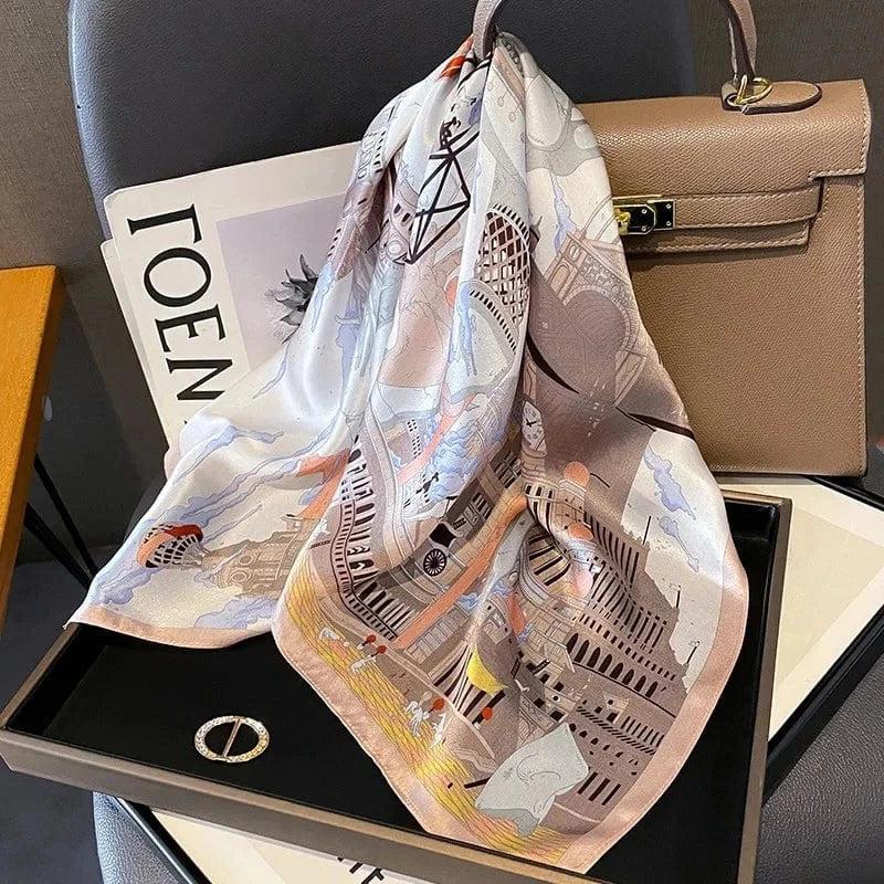 Foulard carré de soie 70 - La Cité des Rêves-Maison Berettini