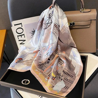 Foulard carré de soie 70 - La Cité des Rêves-Maison Berettini