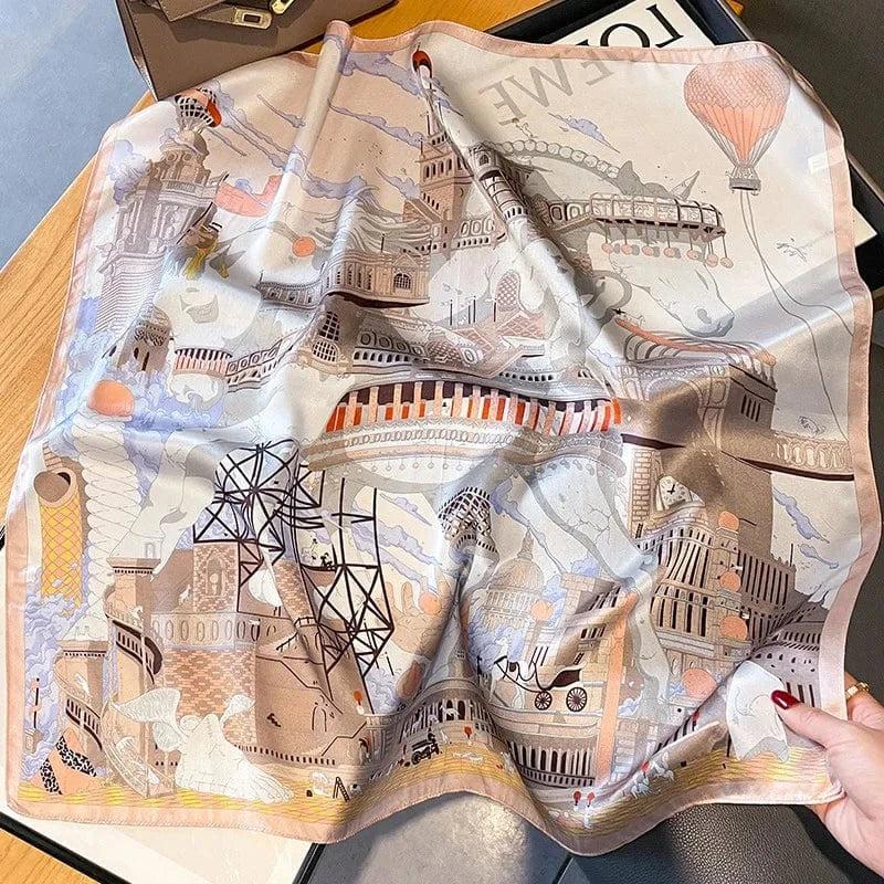 Foulard carré de soie 70 - La Cité des Rêves-Maison Berettini