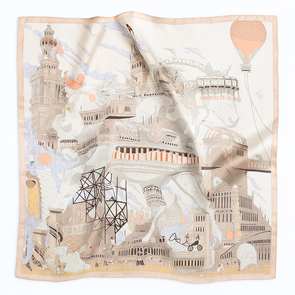 Foulard carré de soie 70 - La Cité des Rêves-Maison Berettini