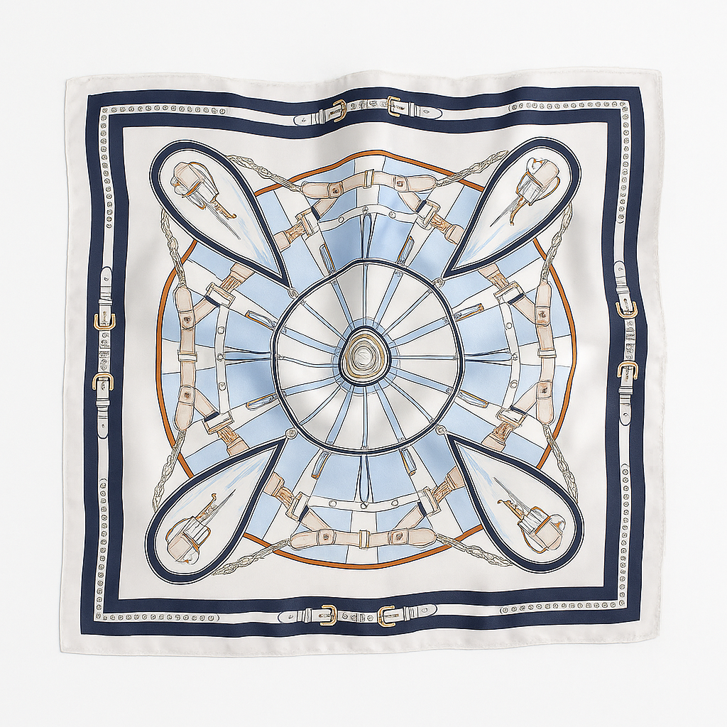 Foulard carré de soie 70 - La Ronde Équestre Bleu-Maison Berettini