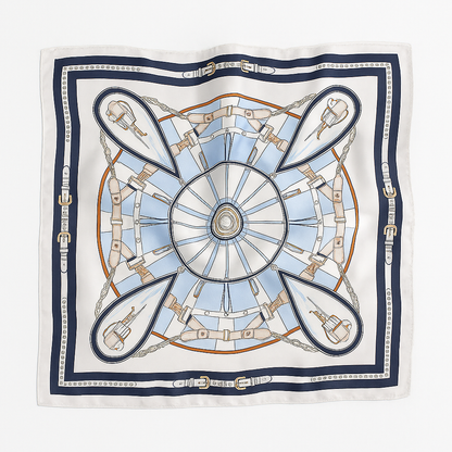 Foulard carré de soie 70 - La Ronde Équestre Bleu-Maison Berettini
