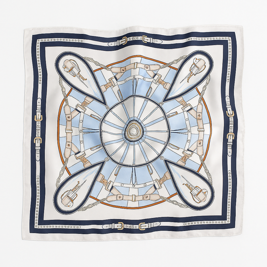 Foulard carré de soie 70 - La Ronde Équestre Bleu-Maison Berettini