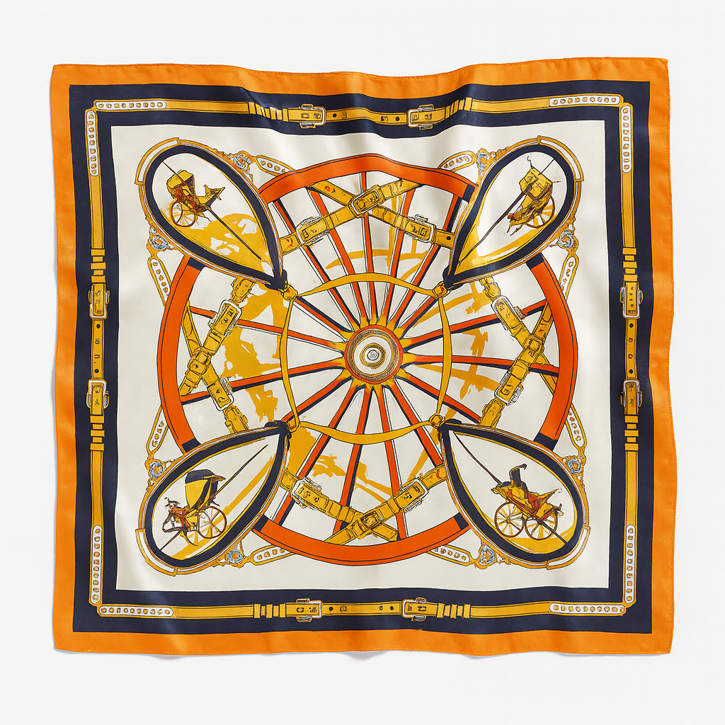 Foulard carré de soie 70 - La Ronde Équestre Orange-Maison Berettini