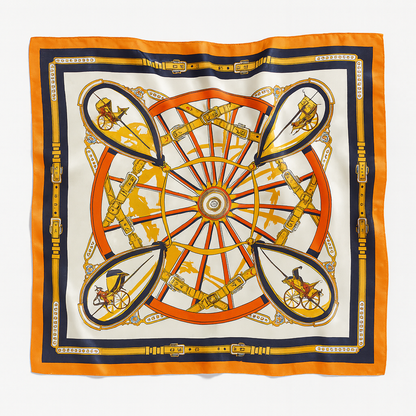 Foulard carré de soie 70 - La Ronde Équestre Orange-Maison Berettini