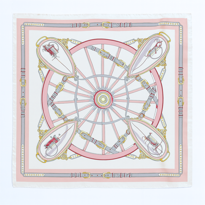 Foulard carré de soie 70 - La Ronde Équestre Rose-Maison Berettini